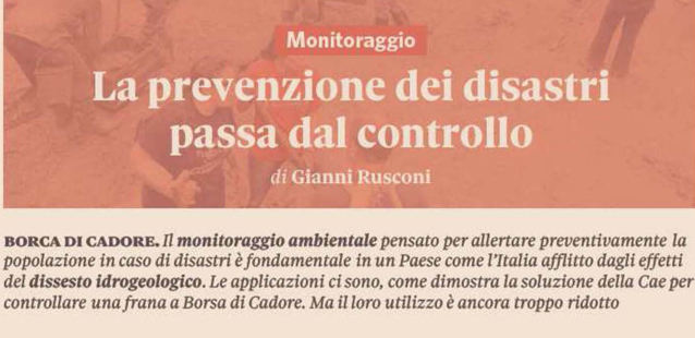 CAE su Nòva -Sole24Ore- con l'impianto realizzato a Borca di Cadore